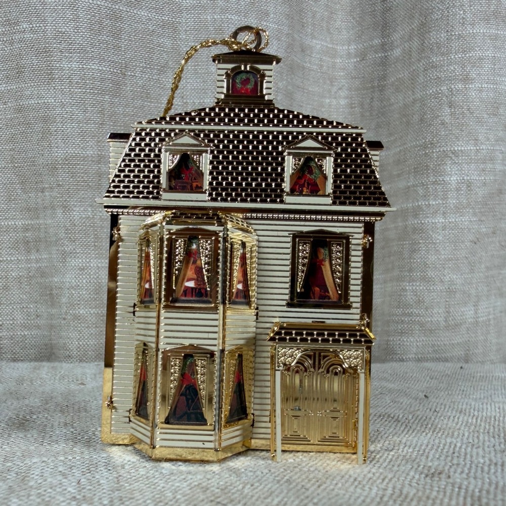 Vintage Gertrude's House Victorian Gold Tone 3D Christmas Ornament